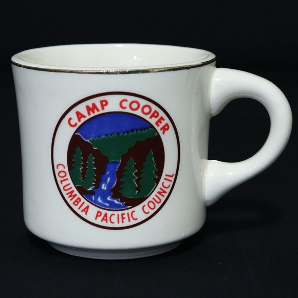 Boy Scouts VTG BSA Ceramic Mug Camp Cooper Columbia Pacific Council Gold Rim Cup - Picture 1 of 6
